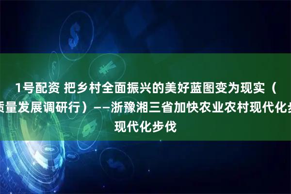 1号配资 把乡村全面振兴的美好蓝图变为现实（高质量发展调研行）——浙豫湘三省加快农业农村现代化步伐